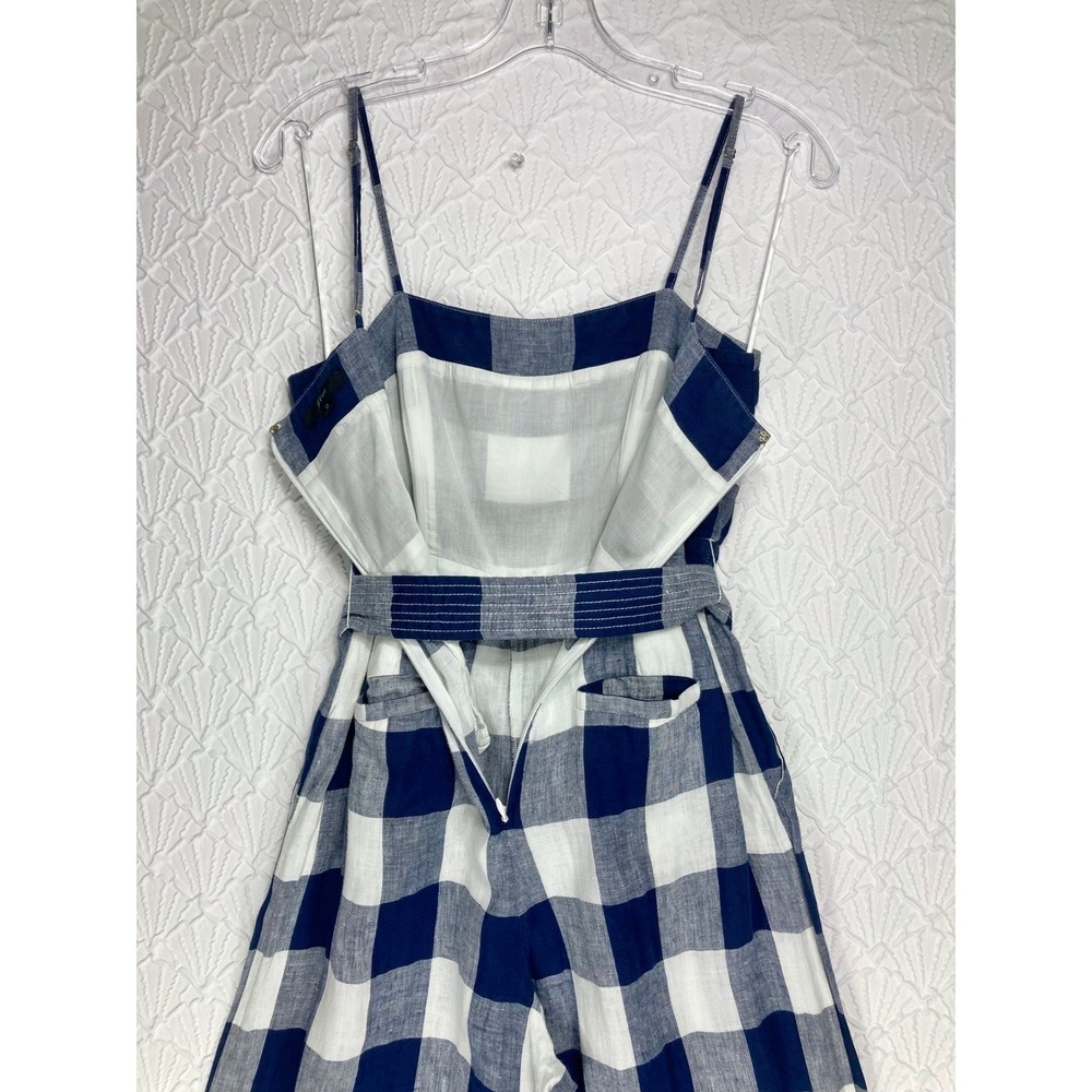 J. Crew Gingham Linen Wide Leg Jumpsuit Women S Navy Ivory Summer Coastal Vacay - Picture 6 of 13